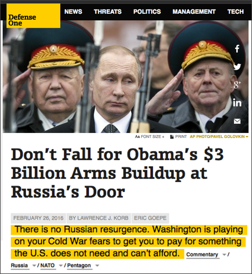 _Pic 1. 20160226 Don’t Fall for Obama’s $3 Billion Arms Buildup at Russia’s Door,” Defense One