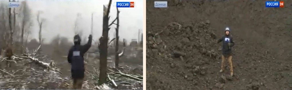 Image #21. (top set) 20150209 Pic 1. (l) TREES, CRATER- (r) [In crater looking down from cam location, NUKE EXPLOSION IN UKRAINE? - A Huge Explosion Rocks Eastern Ukraine