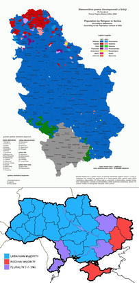 Image #24b. #1 Serbia-Religion-2002 (top), Ukraine_Majority_Language_Map_2001 (btm)