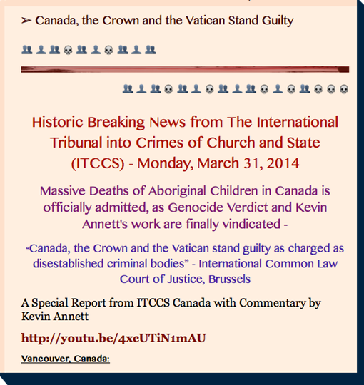 ITCCS- Canada, the Crown and the Vatican Stand Guilty
