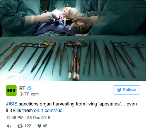 Pic 2. #ISIS sanctions organ harvesting from living ‘apostates’… even if it kills them http-/on.rt.com/70di 